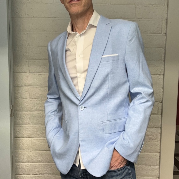 Mens BLUE Blazer Jacket Slim Fit - One Button Casual Sport Coat - Picture 1 of 8
